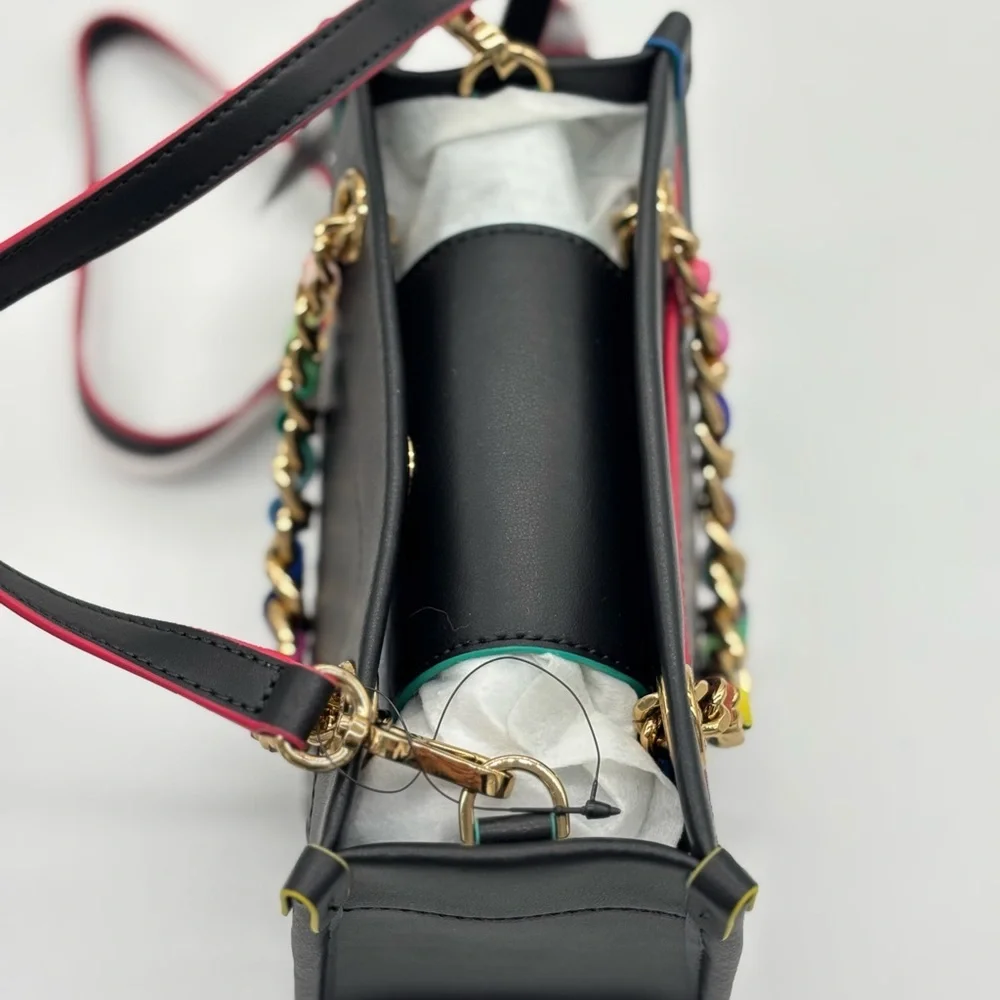 Karl Lagerfeld Black and Pink Leather Crossbody Bag with Multicolor Chain